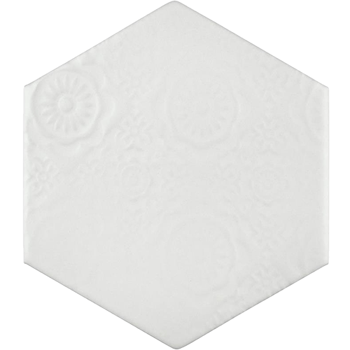 Porcelain Tile in Hex Bianco colorway