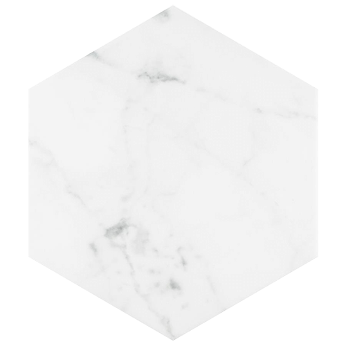 Porcelain Hexagon Tile in Carrara White colorway