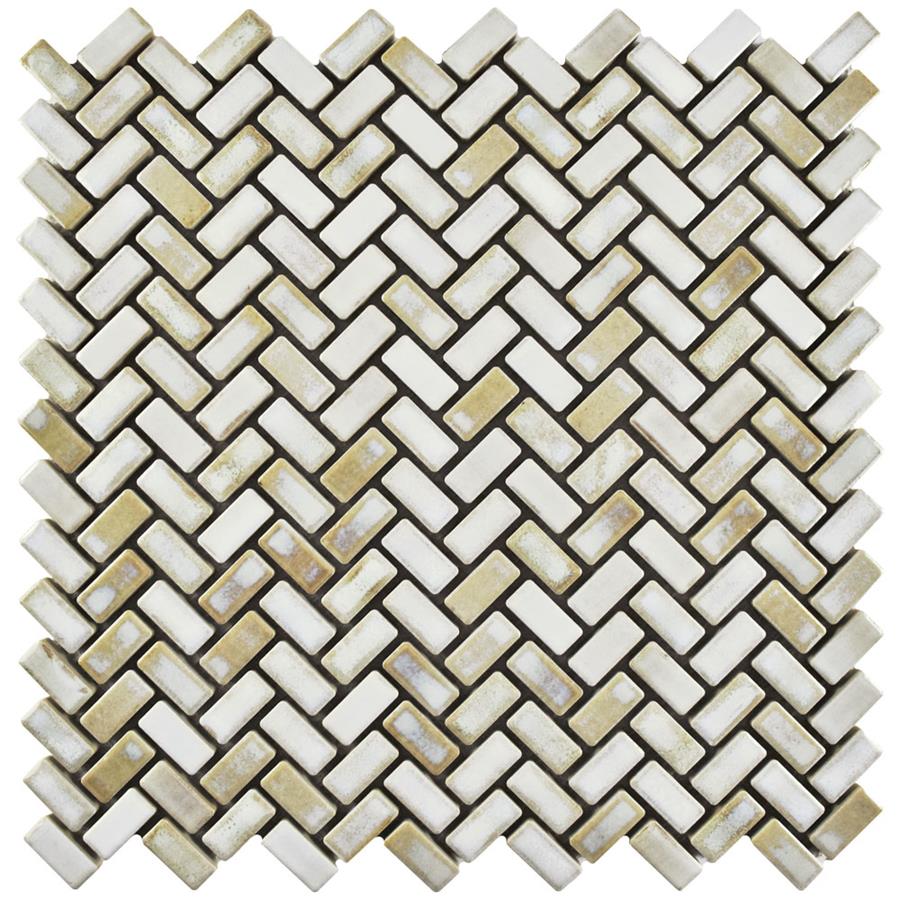 Porcelain Mosaic Tile in Herringbone Glacier colorway