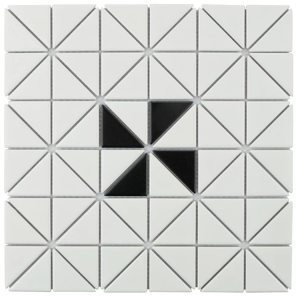 Porcelain Tile in Windmill Matte White And Black colorway