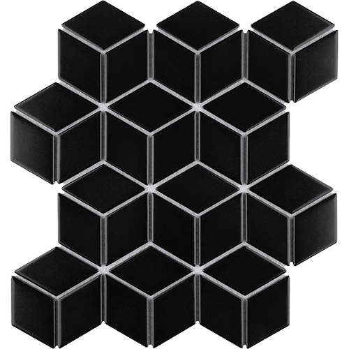 Metro Rhombus Matte Black Porcelain Mosaic Tile