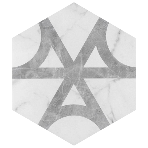 Porcelain Hexagon Tile in Carrara Flow colorway