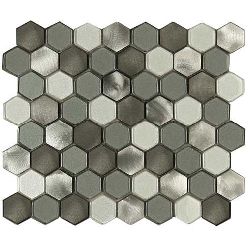 Mini hexy glass and aluminum tile in Mt. Sterling Blend colorway
