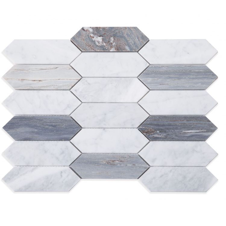 Elongated Hex Blue 11.75 x 15 Mosaic Tile