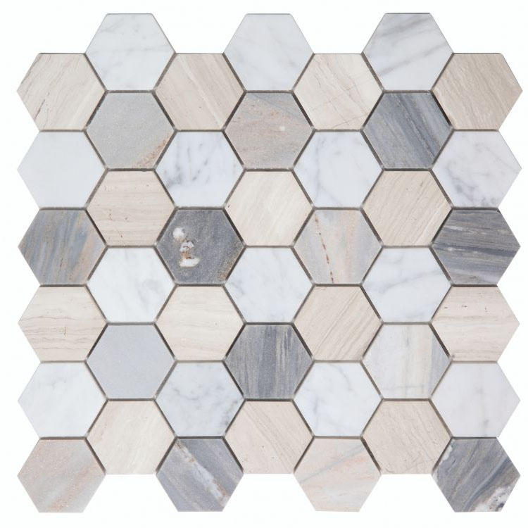 Hexagon Blue 2 x 2 11.75 x 12 Mosaic Tile