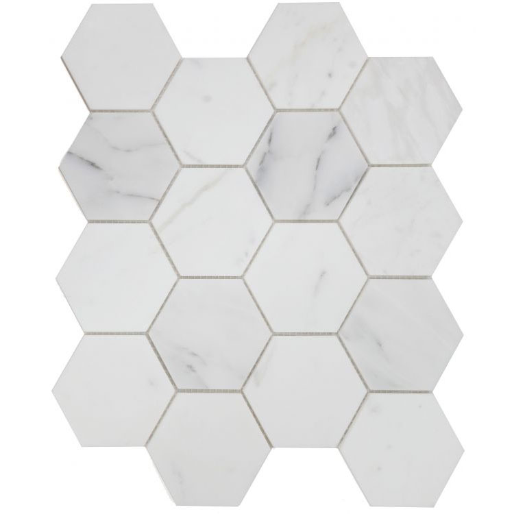 Hexagon Calacatta White Honed 3 x 3 10.25 x 11.75 Mosaic Tile