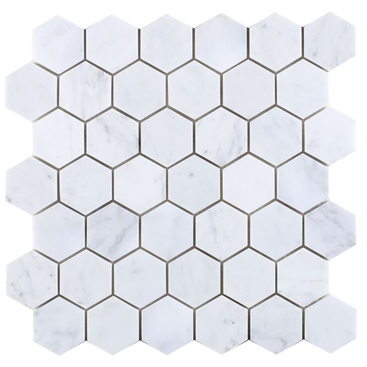 Hexagon Carrara 2 x 2 Polished 12 x 12 Mosaic Tile