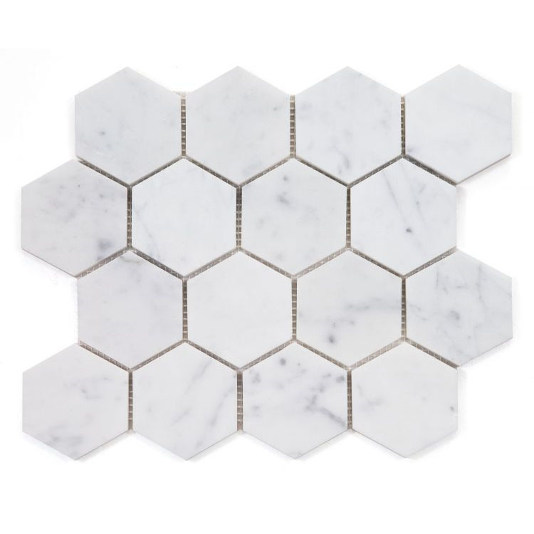 Hexagon Carrara Honed 3 x 3 10 x 11.5 Mosaic Tile
