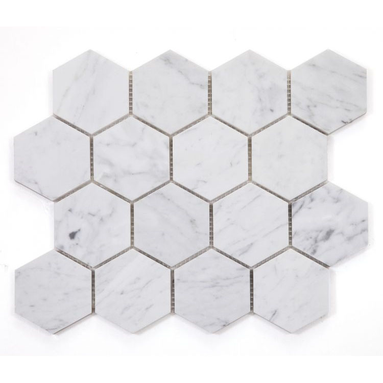Hexagon Carrara Polished 3 x 3 10 x 11.5 Mosaic Tile