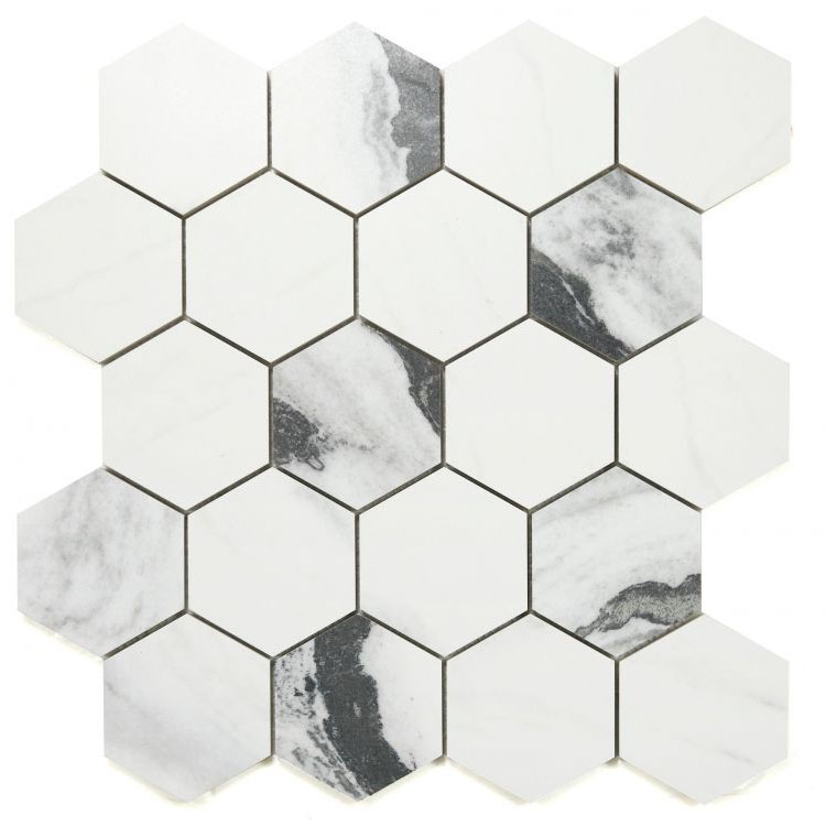 Panda White Matte 3 x 3 Hexagon Mosaic 11.75 x 12.75 Mosaic Tile
