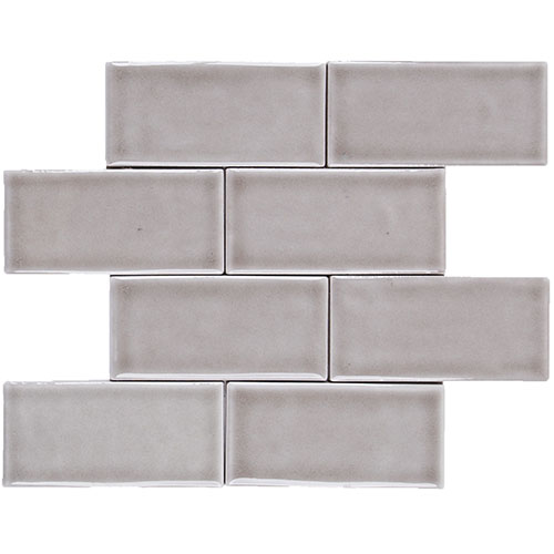 12x12 Ceramic Mosaic sheet tile in Dove Grey Crackle Brick colorway