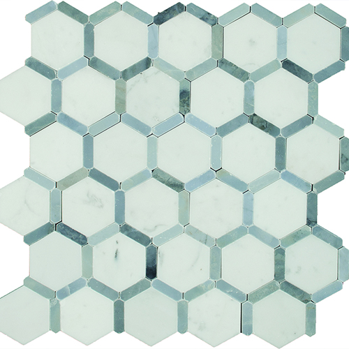 12x12 Marble/Limestone Mosaic tile in Glacier Blend Honeycomb colorway