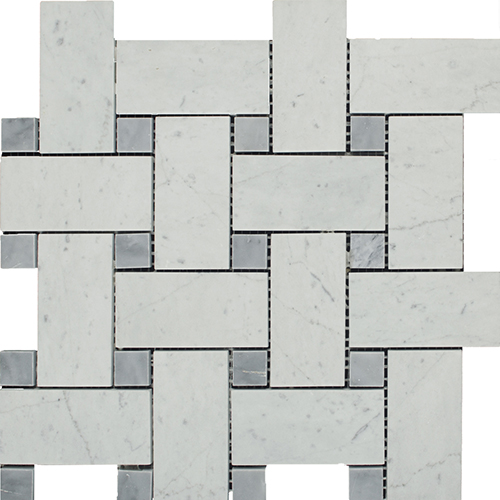 12x12 Marble/Limestone Mosaic tile in Glacier Blend Imperial Basketweave colorway