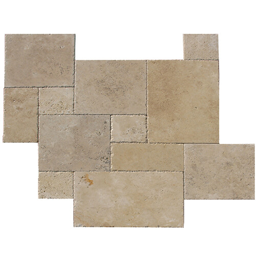 Travertine field tile in Ivory Versailles Pattern Chiseled and Brushed