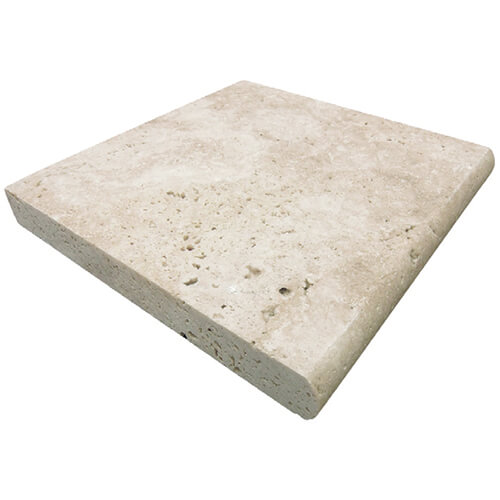 3cm 12x12 Travertine Exterior tile in Ivory Travertine Single Bullnose Coping