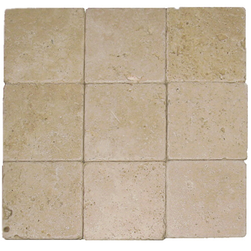 4x4 Travertine Field Tile in Ivory Tumbled colorway