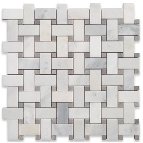 Basketweave Asian Statuary with Silver Dot Honed Marble Tile