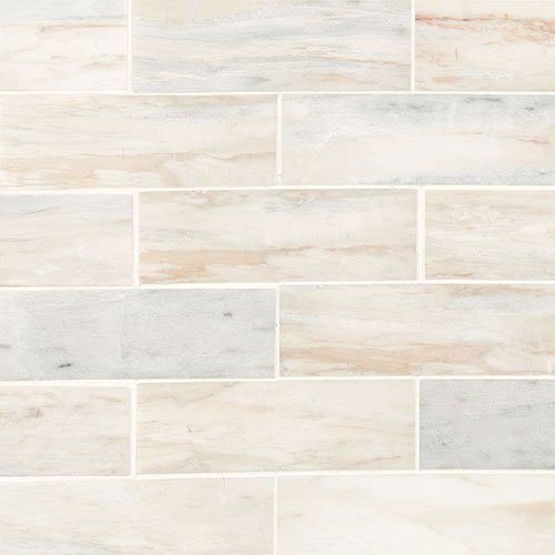 Marble Mosaic sheet tile in Angora Subway 2x6 Polished
