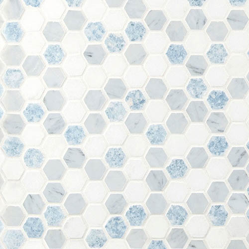 Marble Mosaic sheet tile in Azula Hex Polished