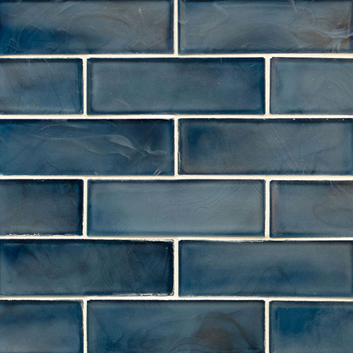 Glass Mosaic sheet tile in Blue Shimmer Subway 2x6x6mm