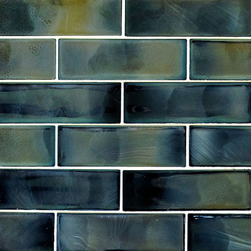 Glass Mosaic sheet tile in Carbonita 2x6x6mm Subway