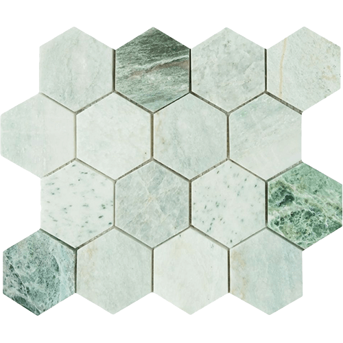 Hexagon Green 3 x 3 10.25 x 11.75 Mosaic Tile