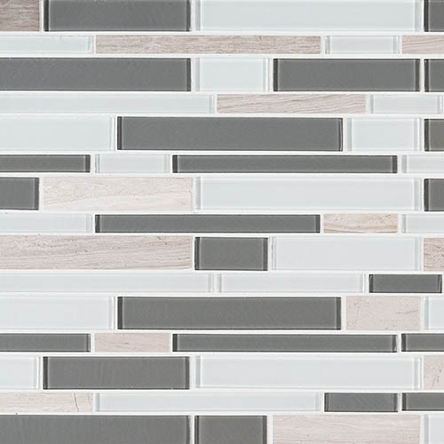 Stone Glass Mosaic sheet tile in Gray Cliff Interlocking