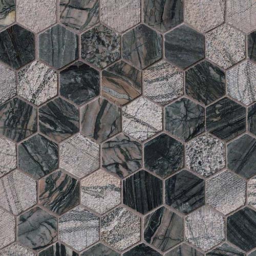 Marble Mosaic sheet tile in Henley 2" Hexagon