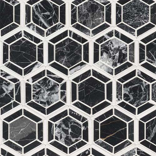 Marble Mosaic sheet tile in Hexagono Nero