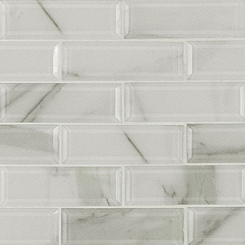 Glass Mosaic sheet tile in Ivory Amber Beveled Subway