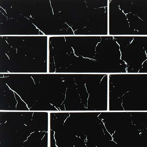 Glass tile in Nero Marquina 3x9