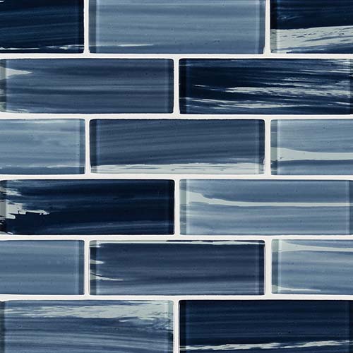 Glass Mosaic sheet tile in Oceania Azul Subway 2x6