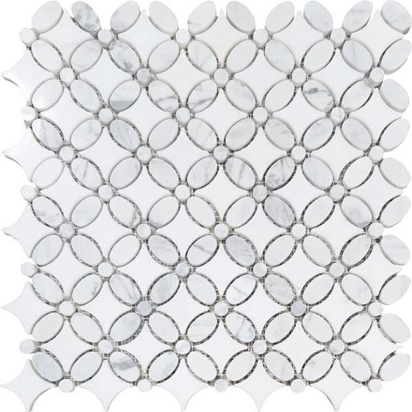 12 x 12 Carrara White Manchester Pattern Marble Mosaic