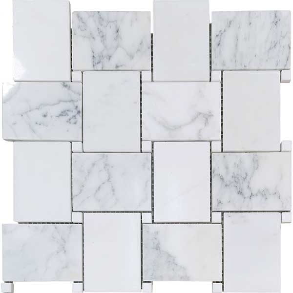 Calacatta Gold Large Basketweave 3.375 x 2.375 and 0.375 x 0.375 Dot Polished Marble Mosaic