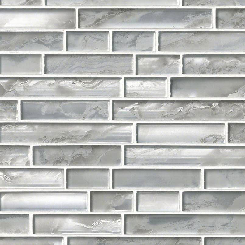 Glass Mosaic sheet tile in Silver Canvas Interlocking