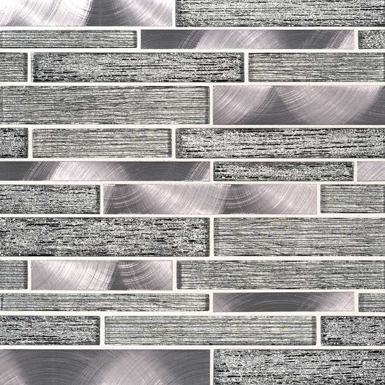 Glass Metal Mosaic sheet tile in Volcanic Luxe Interlocking