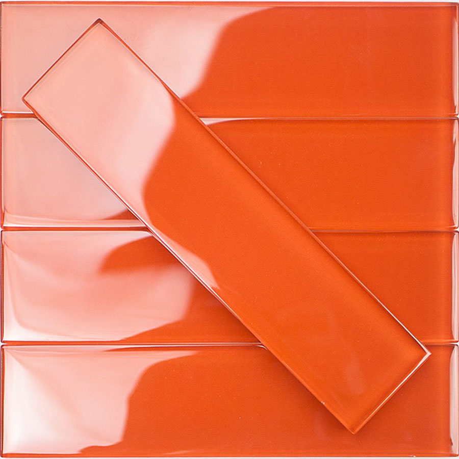 Crystal Burnt Orange 2x8 Polished Glass Tile