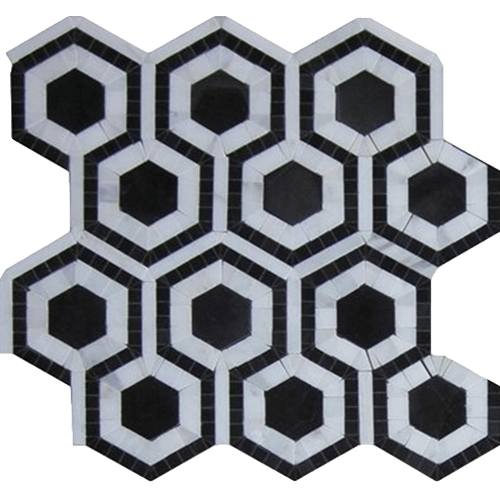 Evo Hex Nero & Asian Statuary Polished Marble Tile