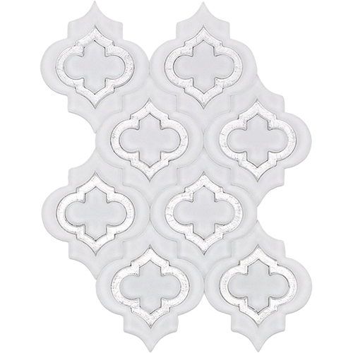 Mosaic Jet Emblem Super White Frosted, Silver Dust Line and Super White Frosted Marble Tile