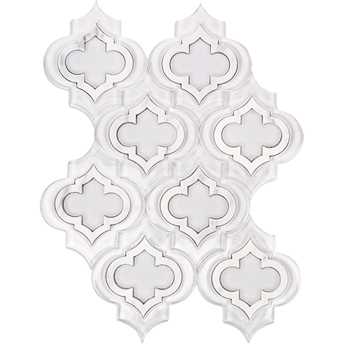 Mosaic Jet Emblem Super White Polished, Asian Statuary Line and Super White Frosted Marble Tile