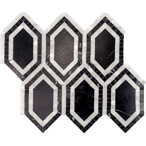 New Era Black Long Hexagon With Asian Statuary Stone Tile