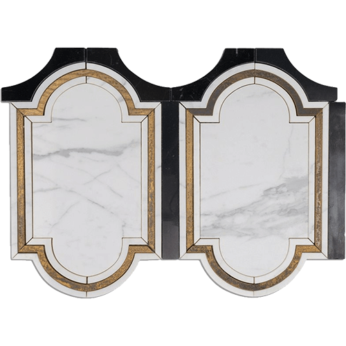 Ornato Series- Pisac-Calacatta, Brass and Black Jade Marble Tile