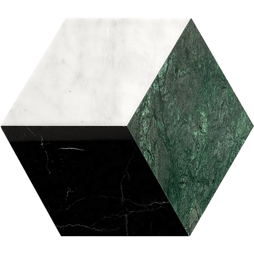 Pari Verde- Nero, Dark Green and Carrara Polished Marble Tile
