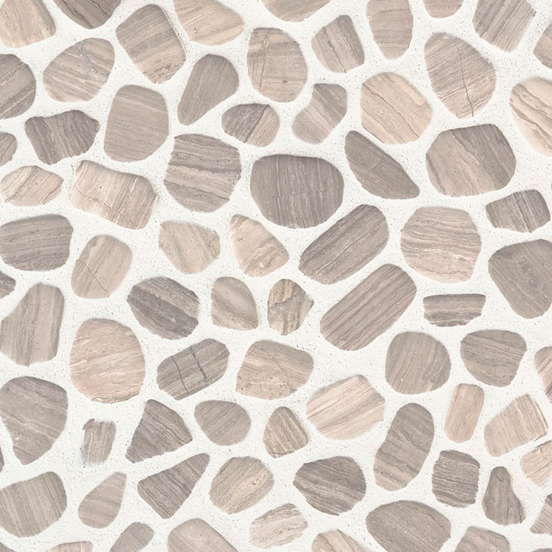 Marble Mosaic sheet tile in White Oak Pebble Mesh Backed