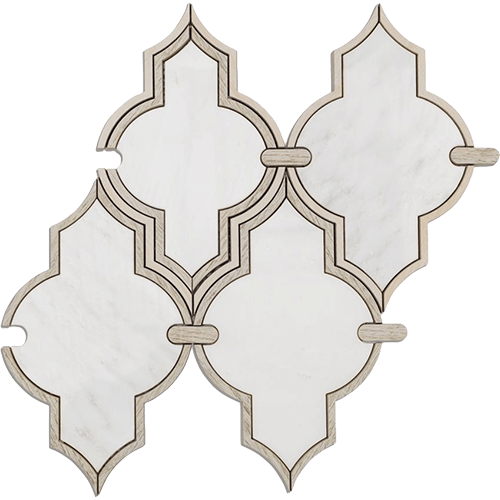 Wood Jet Argania - Asian Statuary w/ Cream & Gray Woodlook & Gray Wood Dot Porcelain Tile