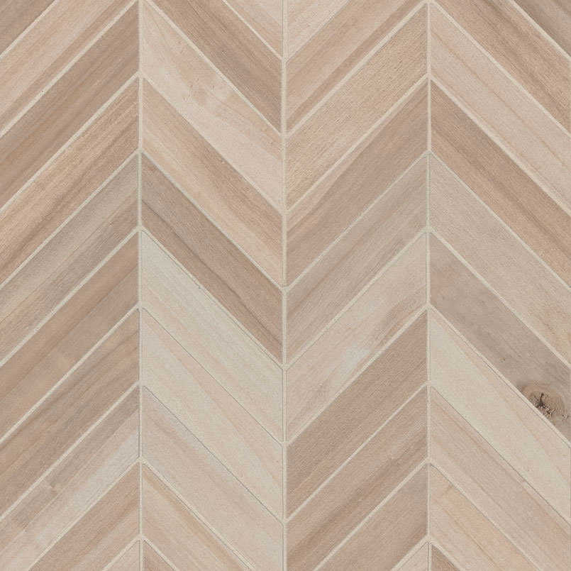 Porcelain Mosaic sheet tile in Havenwood Beige Chevron 12x15 Mosaic