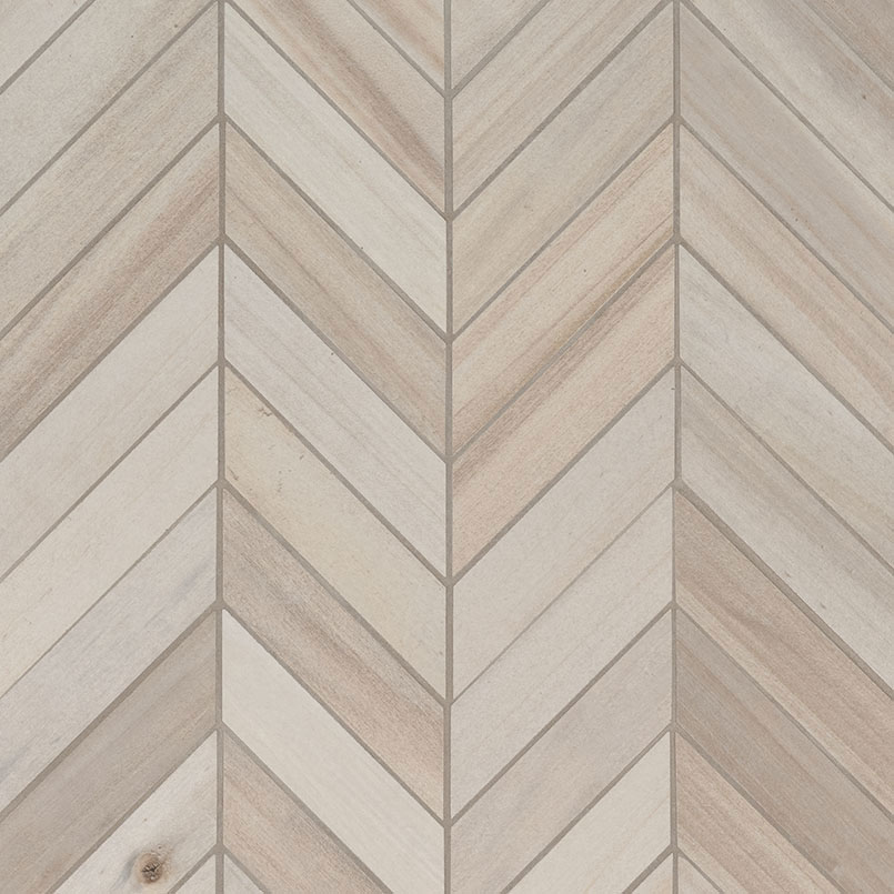 Porcelain Mosaic sheet tile in Havenwood Dove Chevron 12x15 Mosaic