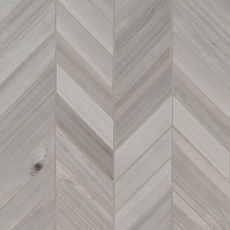 Porcelain Mosaic sheet tile in Havenwood Platinum Chevron 12x15 Mosaic