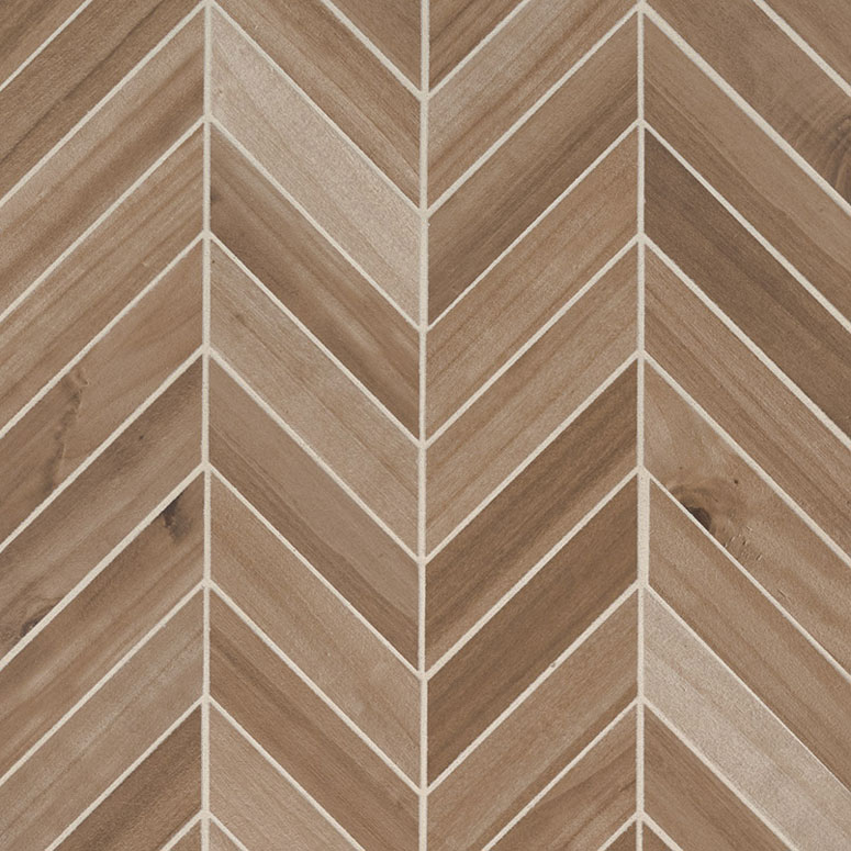 Porcelain Mosaic sheet tile in Havenwood Saddle Chevron 12x15 Mosaic