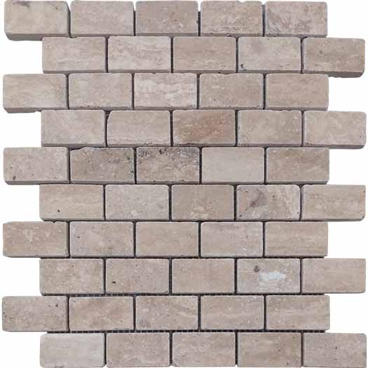 1X2 Aztec Gold Tumbled Veincut Travertine Mosaic